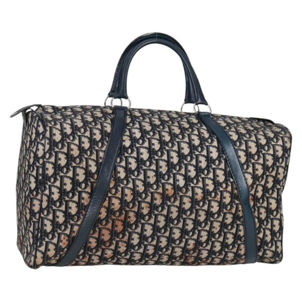 Christian Dior Trotter Canvas Boston Bag Navy Silver Auth 129623 - Picture 2 of 16